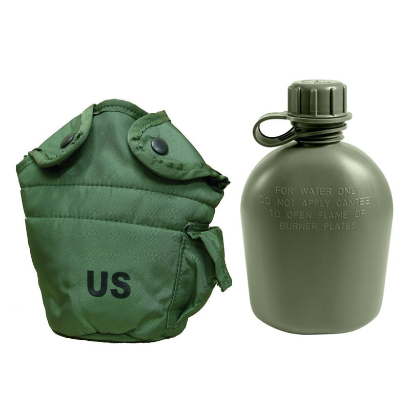 [Australia - AusPower] - Military Outdoor Clothing Previously Issued U.S. G.I. 1 Quart Olive Drab Military Canteen Nylon Cover with Never Issued 1 Quart Olive Drab Canteen 