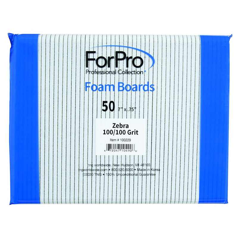 [Australia - AusPower] - ForPro Professional Collection Zebra Foam Board (100/100 Grit) Double-Sided Manicure Nail File, Black, 50 Count 100/100 Grit 