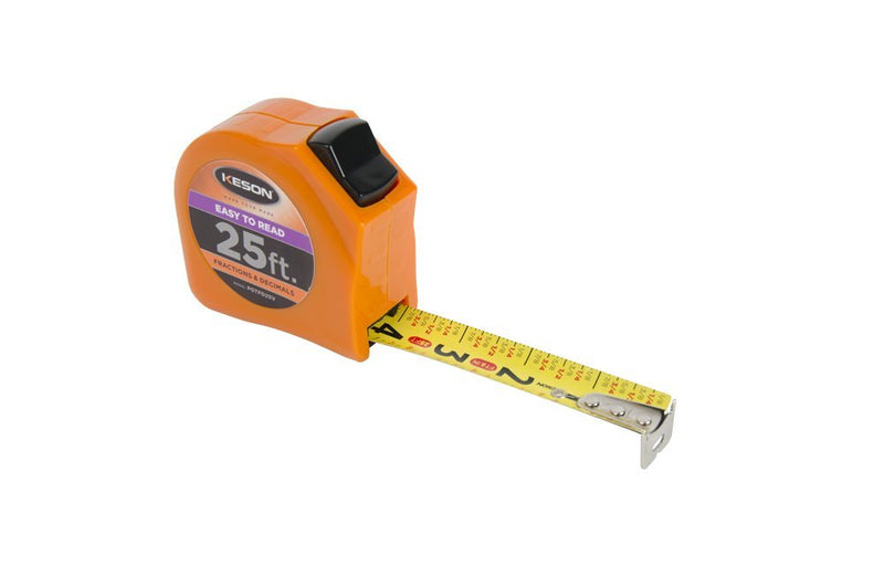 [Australia - AusPower] - Keson PGTFD25V Short Tape Measure with Nylon Coated Steel Blade and Toggle Lock (Graduations: Fractional & Decimal), 1-Inch by 25-Foot 25 ft. Length x 1" Width 
