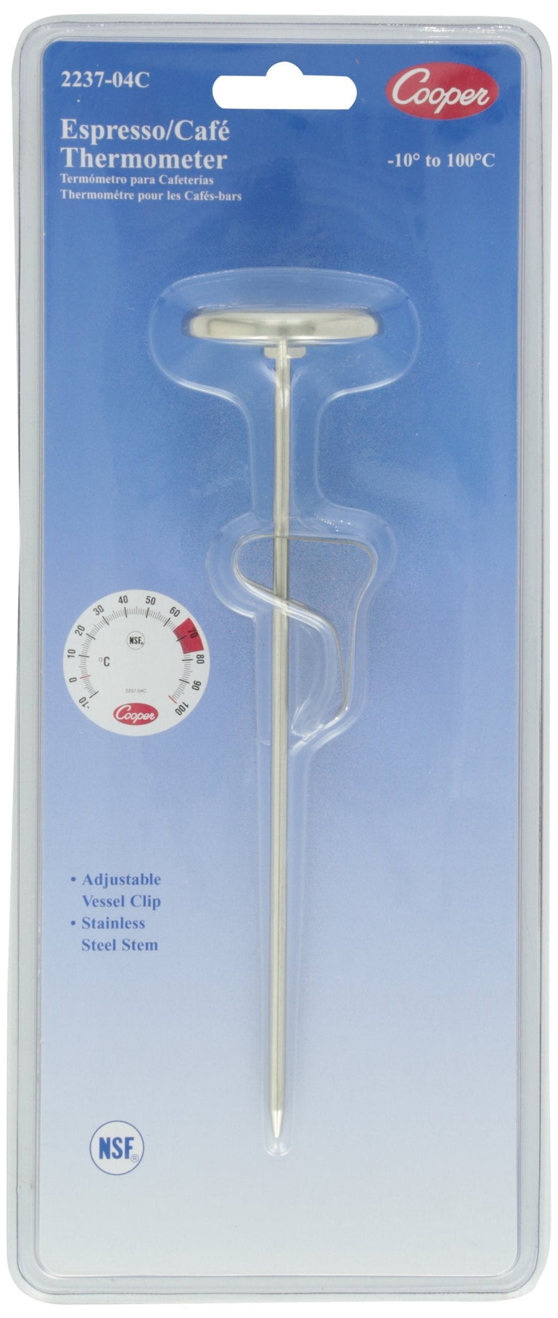 [Australia - AusPower] - Cooper-Atkins 2237-04-8 Stainless Steel Bi-Metal Espresso Milk Frothing Test Thermometer, -10 to 100 Degrees F Temperature Range 