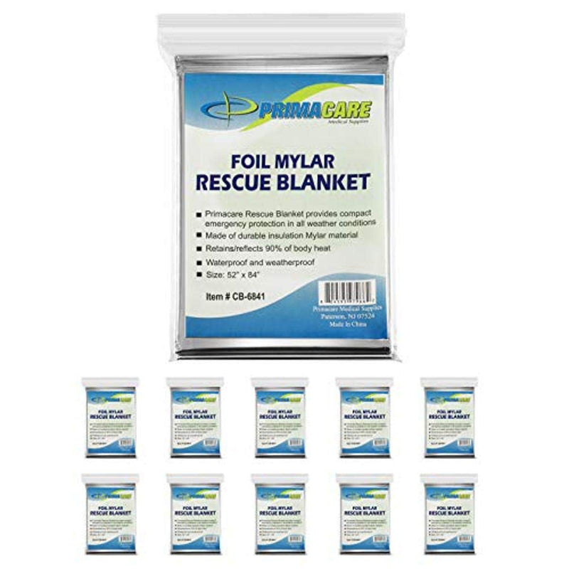[Australia - AusPower] - Primacare HB-10 Emergency Foil Mylar Thermal Blanket (Pack of 10), 52" Length x 84" Width, Silver 
