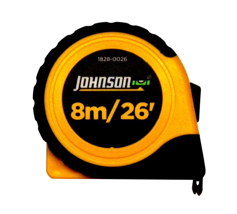 [Australia - AusPower] - Johnson Level & Tool 1828-0026 Metric/Inch Power Tape, 8m/26', Black/Yellow, 1 Tape 