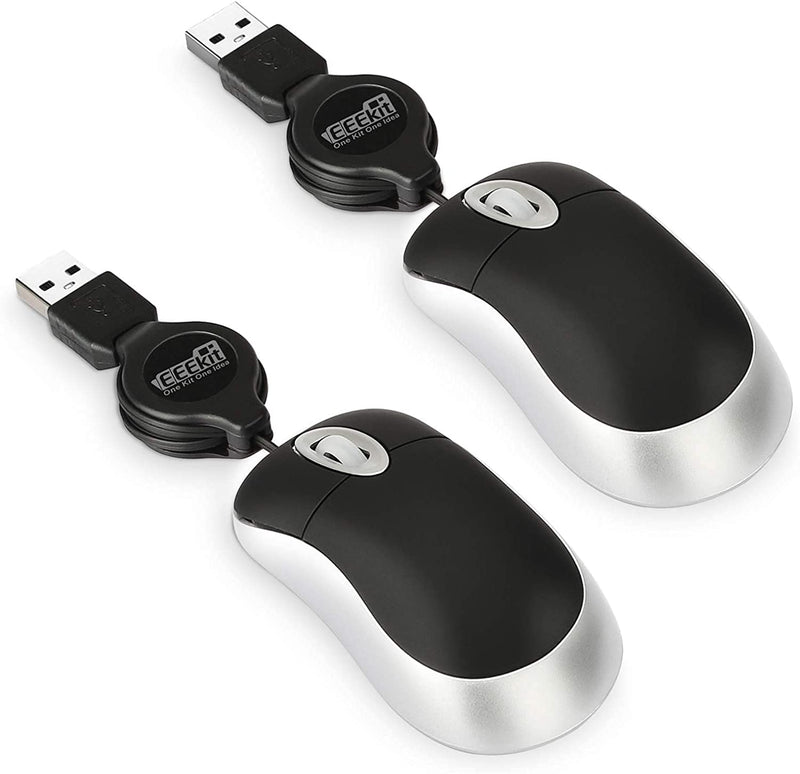 [Australia - AusPower] - EEEKit 2 Pack Mini Retractable Cable Wired USB Optical Mouse, USB Mini Mouse, Compact USB Mouse for Kids Travel，Mini Mouse for Laptop Apple Mac HP Dell Lenovo Thinkpad Sony Asus Acer Tablet PC Laptop Black 