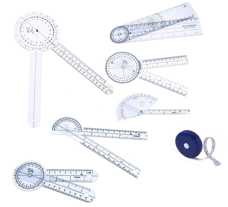 [Australia - AusPower] - Elite Medical Instruments USA The Original 6 Piece Quality Goniometer Set Plus Measuring Tape - 7 Pieces Total EGM-431 
