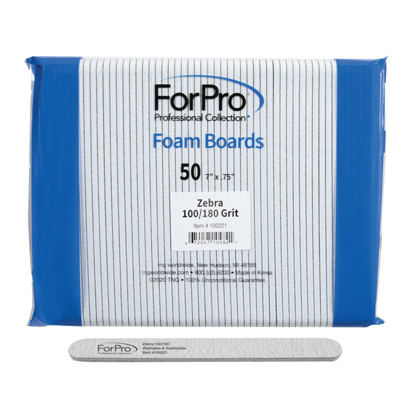 [Australia - AusPower] - ForPro Zebra Foam Board, 100/180 Grit, Double-Sided Manicure Nail File, 7” L x .75” W 50-Count 