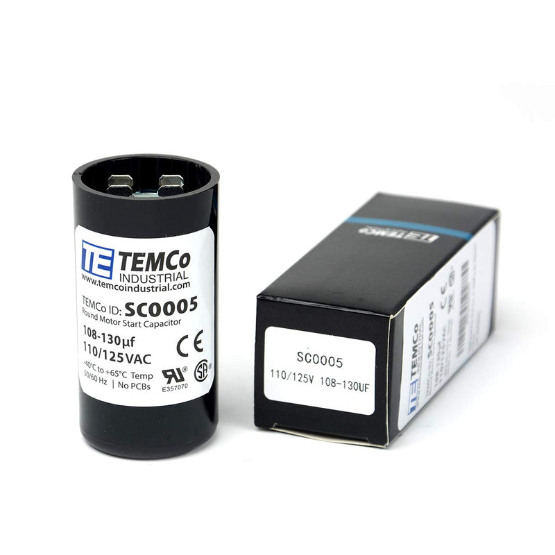 [Australia - AusPower] - TEMCo 108+130 uf/MFD 110-125 VAC Volts Round Start Capacitor 50/60 Hz AC Electric - Lot -1 108+130 uf (1 Pack) 