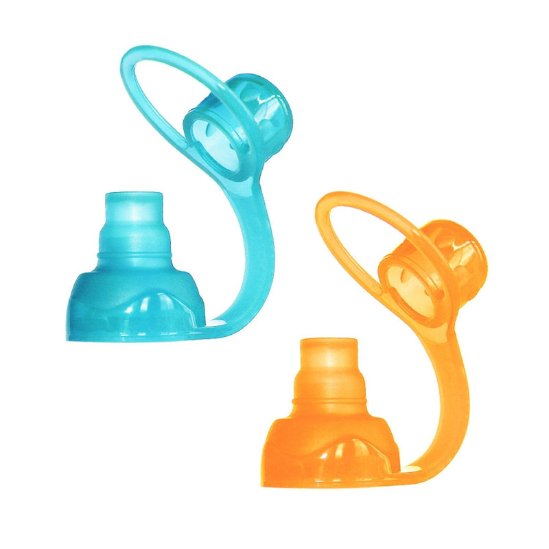 [Australia - AusPower] - ChooMee SoftSip Food Pouch Top | Baby Led Weaning | No Spill Flow Control Valve, Protects Childs Mouth, 100% Silicone, BPA Free | 2CT Orange Aqua 