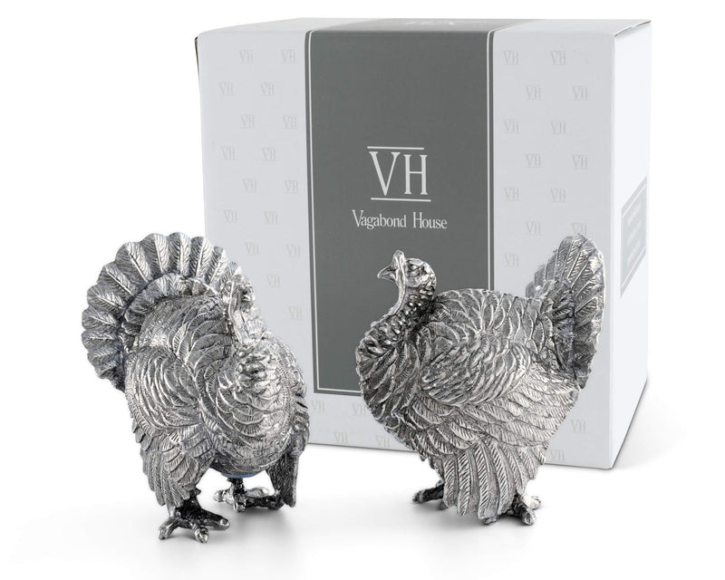 [Australia - AusPower] - Vagabond House Pewter Thanksgiving Turkey Salt and Pepper Shaker Set Solid Metal 2.25 inch Tall 