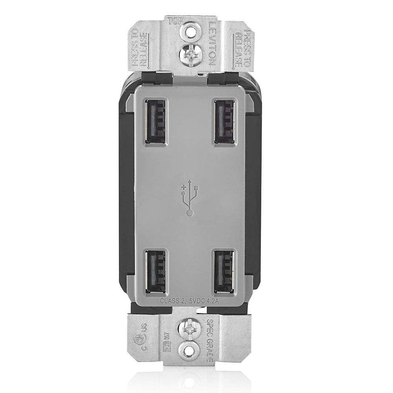 [Australia - AusPower] - Leviton USB4P-GY 4.2-Amp High Speed 4-Port USB Charger, Grey 