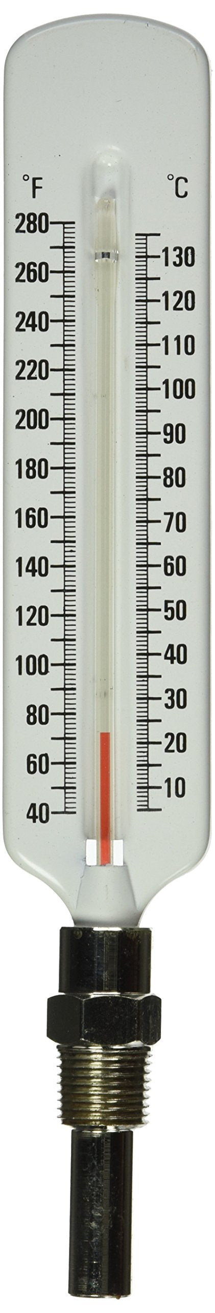 [Australia - AusPower] - PIC Gauge 162FS 5" Scale, 2" Stem Length, 40/280° F Temperature Range Red Liquid Filled Thermometer with Bottom 1/2" Male NPT Connection, Steel Well, and Thermowell 