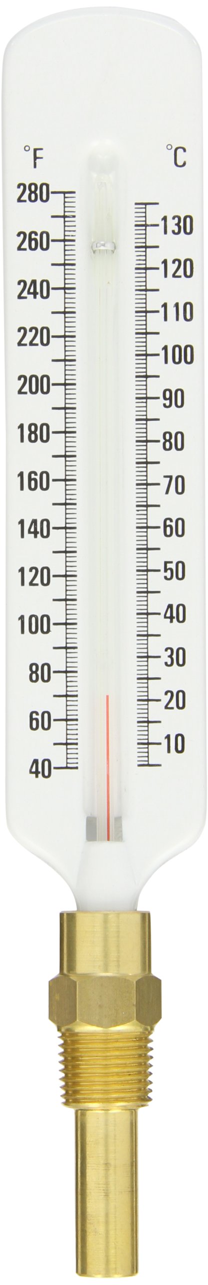 [Australia - AusPower] - PIC Gauge 162F 5" Scale, 2" Stem Length, 40/280° F Temperature Range Red Liquid Filled Thermometer with Bottom 1/2" Male NPT Connection, Brass Well, and Thermowell 