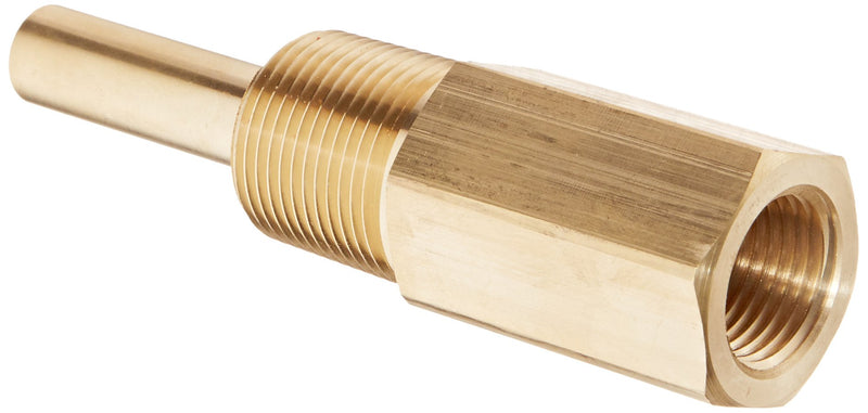 [Australia - AusPower] - PIC Gauge TW-BR04-23L2 4" Stem Length, 1/2" NPT x 3/4" NPT Connection Size, Lagging Style, 0.260" Bore Diameter, Brass Standard Thermowell for Industrial Bimetal Thermometers 