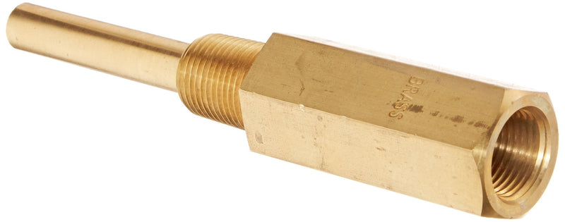 [Australia - AusPower] - PIC Gauge TW-BR06-22L2 6" Stem Length, 1/2" NPT x 1/2" NPT Connection Size, Lagging Style, 0.260" Bore Diameter, Brass Standard Thermowell for Industrial Bimetal Thermometers 