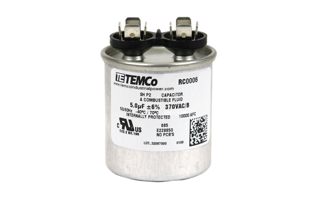 [Australia - AusPower] - TEMCo 5 uf/MFD 370 VAC Volts Round Run Capacitor 50/60 Hz AC Electric - Lot -5 (Optional uf/MFD, Voltage and Lot Quantities Available) 5 uf (1 Pack) 