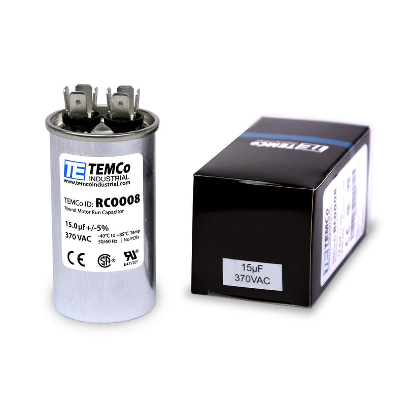 [Australia - AusPower] - TEMCo 15 uf/MFD 370 VAC Volts Round Run Capacitor 50/60 Hz AC Electric - Lot -1 (Optional uf/MFD, Voltage and Lot Quantities Available) 15 uf (1 Pack) 