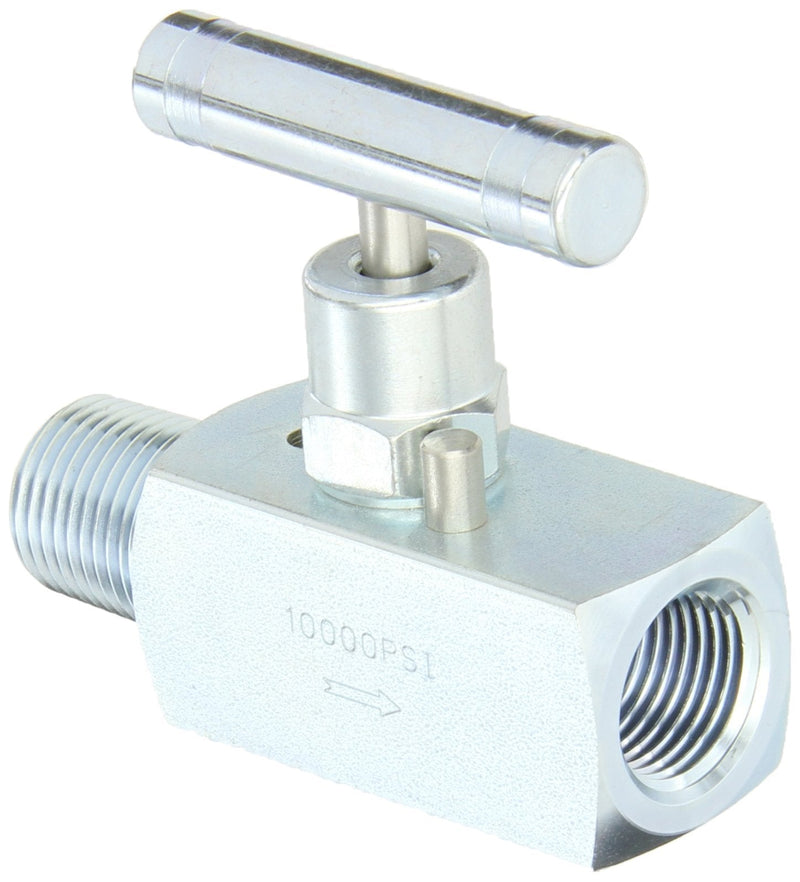 [Australia - AusPower] - PIC Gauge NV-CS-1/2-HS-180-MXF Carbon Steel Straight Needle Valve with Hydraulic Service Seat, 1/2" Male NPT x 1/2" Female NPT Connection Size, 10000 psi Pressure 0.5 Inch M x F 