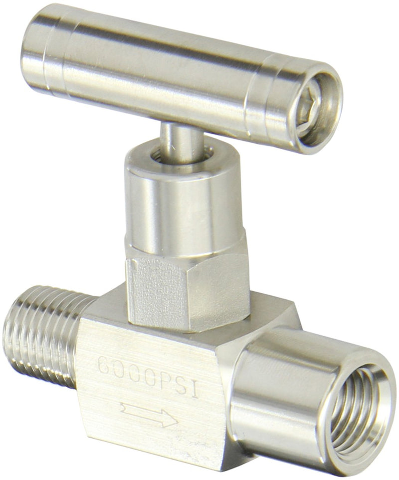 [Australia - AusPower] - PIC Gauge NV-SS-1/4-GS-180-MXF 316 Stainless Steel Straight Needle Valve with Gas Service Seat, 1/4" Male NPT x 1/4" Female NPT Connection Size, 6000 psi Pressure 0.25 Inch M x F 