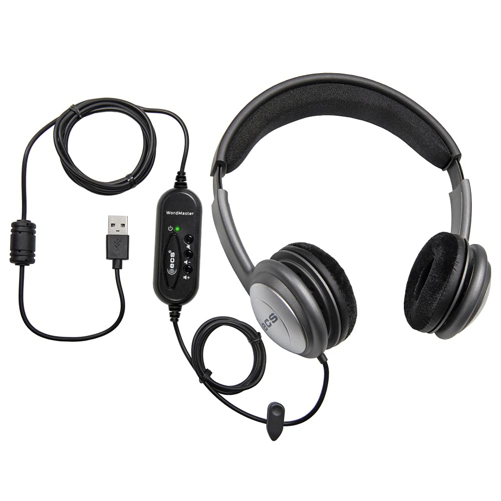 [Australia - AusPower] - ECS WordSlinger Deluxe Over Head USB Transcription Headset | Transcribing Headphones with Volume Control and Noise Reduction 