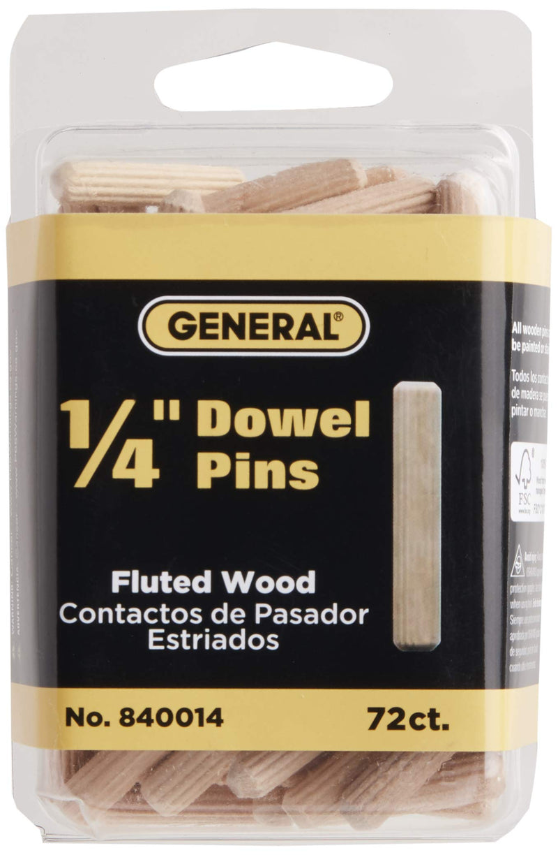 [Australia - AusPower] - General Tools 840014 1/4-Inch Fluted Wood Dowel Pins, 72-Pack 1/4 Inch Fluted Pins 