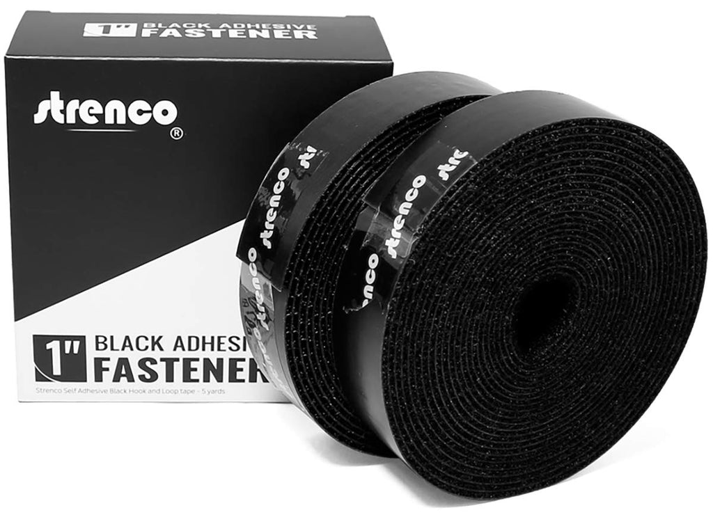 [Australia - AusPower] - Strenco 1 Inch Self Adhesive Hook and Loop Strips - 5 Yard Set - Black Sticky Back Tape Fastener - Light Weight 