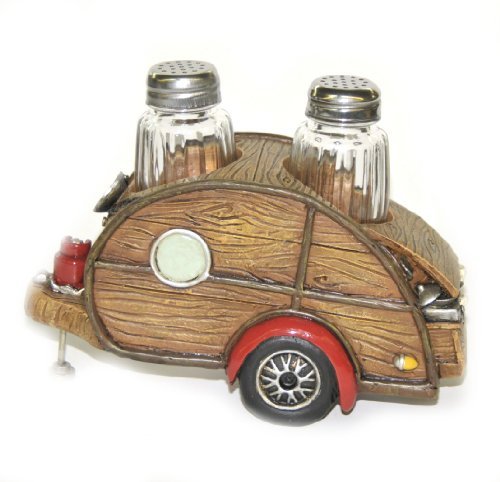 [Australia - AusPower] - Salt & Pepper Set, Woody Teardrop RV Camper, 7-inch, Collectible Kitchen Decor 