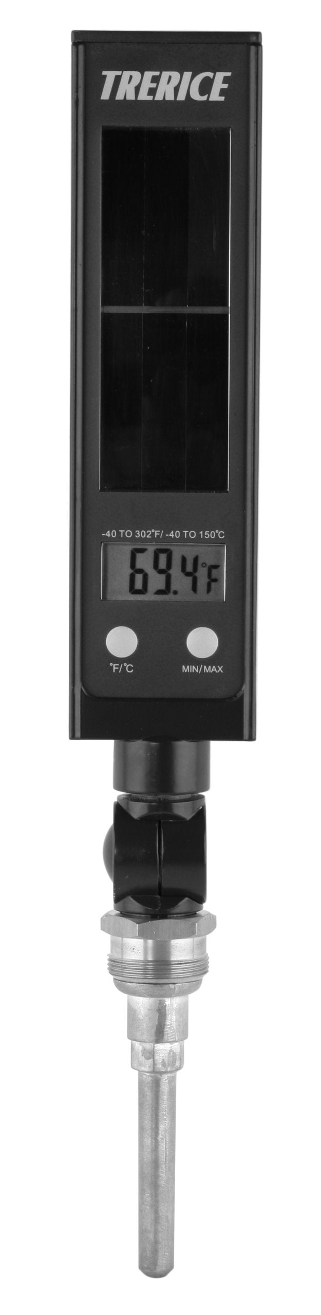 [Australia - AusPower] - Trerice SX9560405 Light-Powered Digital Thermometer, Adjustable Angle, bimetal 4" SS stem, -40-300˚F & C 