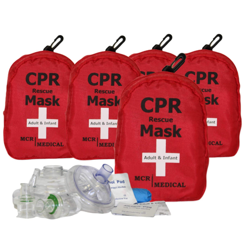 [Australia - AusPower] - Pack of 5 MCR Medical Adult & Infant CPR Mask Combo Kits (with 2 Valves ea.) 