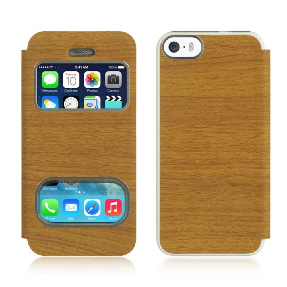 [Australia - AusPower] - Dream Wireless Flip Cover Pouch with 2 Viewing Windows for Apple iPhone 5/5S, Camel Wood Look, Standard Packaging 