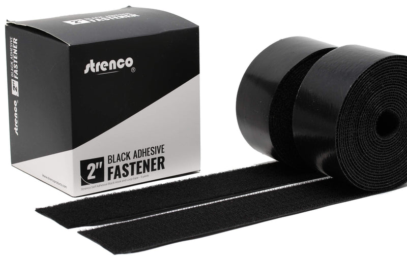 [Australia - AusPower] - Strenco 2 Inch Hook and Loop Strips with Adhesive - 5 Yards - Heavy Duty Tape - Black Sticky Back Fastener 