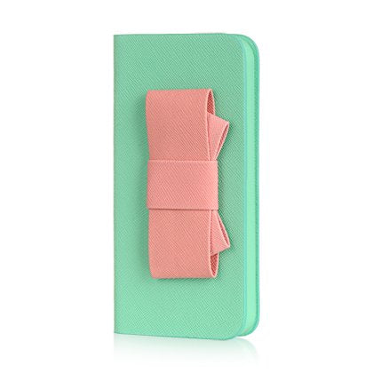 [Australia - AusPower] - Dream Wireless Wallet Pouch with Bow Design and Credit Card Slots for Apple iPhone 5/5S Green/Pink Bow Standard Packaging 