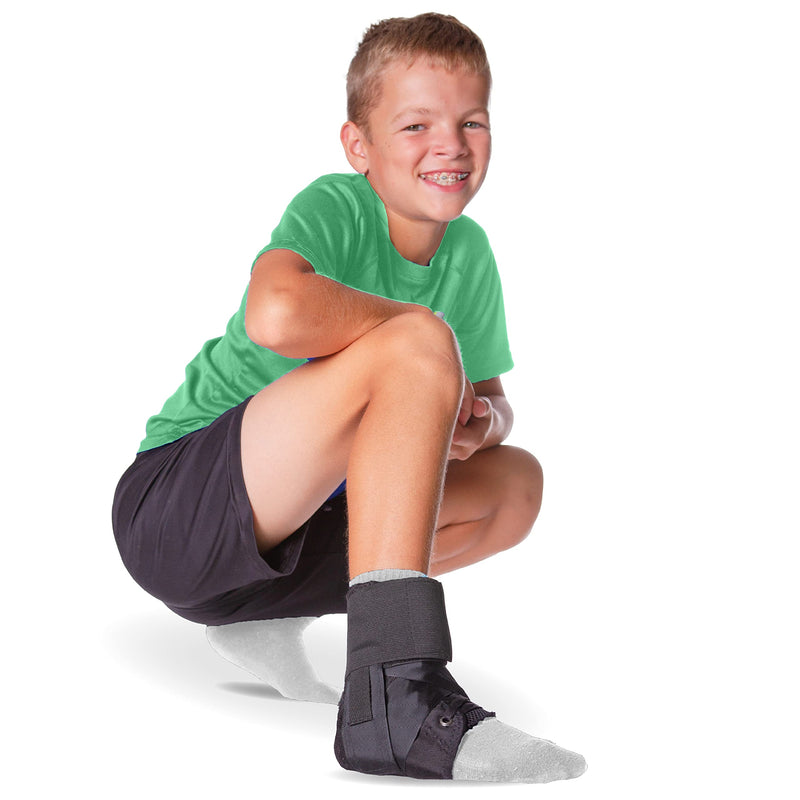 [Australia - AusPower] - BraceAbility Lace Up Kids Ankle Brace - Pediatric Figure 8 Sprained Foot Support Wrap for Active Youth, Children in Sports, Basketball Protection, Gymnastics, Soccer, and Volleyball (One Size) 