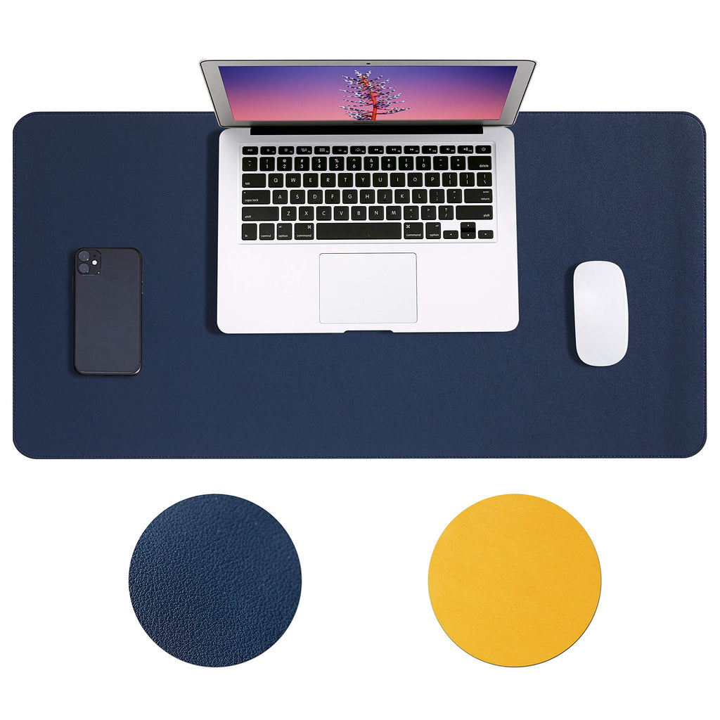 [Australia - AusPower] - Office Desk Pad, Dual Sided Leather Desk Mat, Waterproof Desk Blotter Protector Mouse Pad, Dual Use Desk Writing Mat for Office/Home (Blue + Yellow, 23.6 x 13.8 inch) Blue + Yellow 