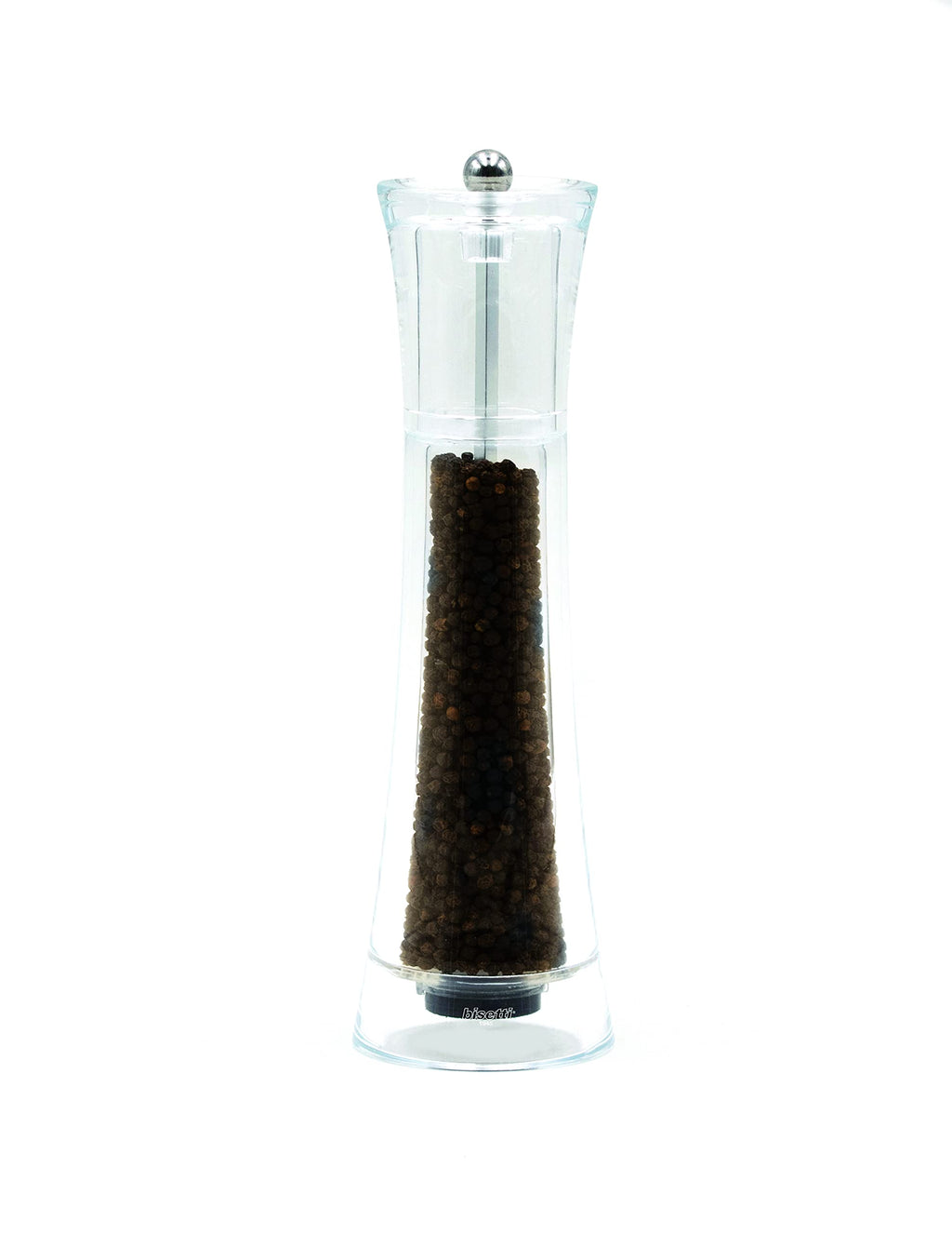 [Australia - AusPower] - Bisetti Verona Clear Acrylic Pepper Mill With Adjustable Carbon Steel Grinder, Made in Italy 9.6" 