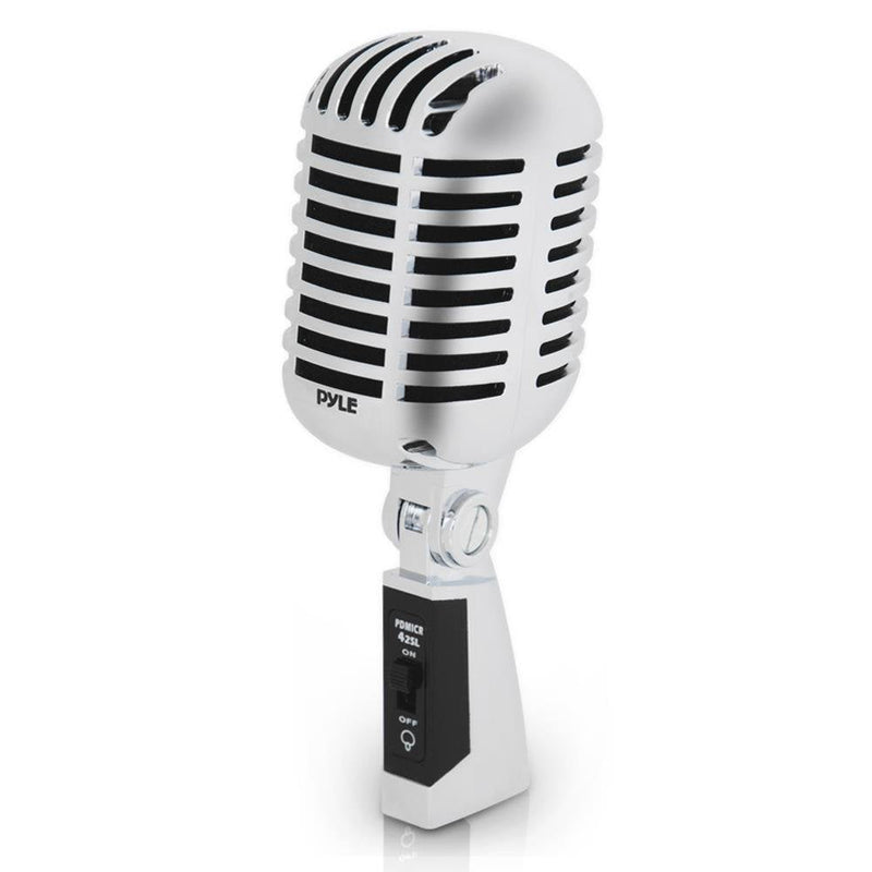 [Australia - AusPower] - Classic Retro Dynamic Vocal Microphone - Old Vintage Style Unidirectional Cardioid Mic with XLR Cable - Universal Stand Compatible - Live Performance In Studio Recording - Pyle PDMICR42SL (Silver) Silver 