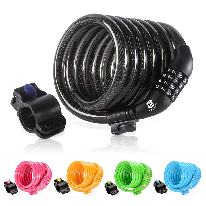 [Australia - AusPower] - Etronic Bike Lock M6, Cable Lock 6 Feet Long Coiled Security Resettable Combo Combination Lock Bicycle Lock with Mounting Bracket 