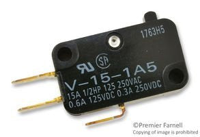 [Australia - AusPower] - OMRON ELECTRONIC COMPONENTS V-15-1A5 MICRO SWITCH, PIN PLUNGER, SPDT 15A 250V 