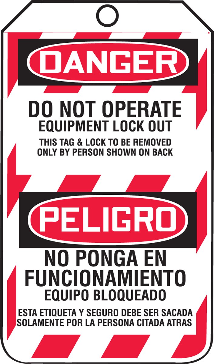[Australia - AusPower] - Accuform Lockout Tags, Pack of 25, Bilingual Danger Do Not Operation Equipment Lock Out, US Made OSHA Compliant Tags, Tear & Water Resistant PF-Cardstock, 5.75"x 3.25", TSP105CTP 