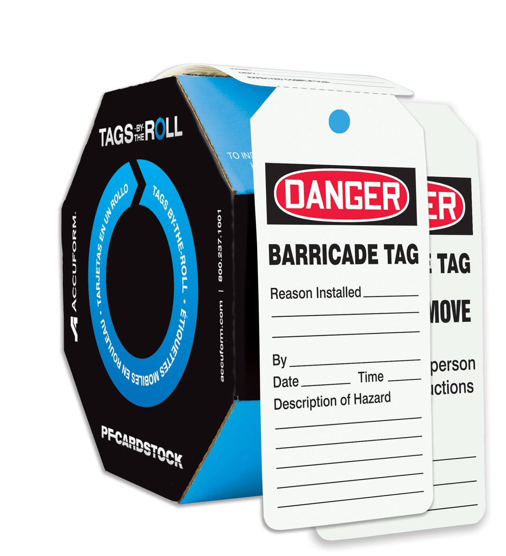 [Australia - AusPower] - Accuform 100 "Danger Barricade TAG" Tags by-The-Roll, US Made OSHA Compliant Tags, Tear & Water Resistant PF-Cardstock, 6.25" x 3" x 0.01", TAR128 100.0 
