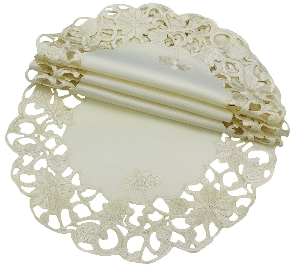 [Australia - AusPower] - Xia Home Fashions Daisy Lace Embroidered Cutwork Spring Round Doilies, 16-Inch, Set of 4 