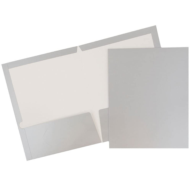 [Australia - AusPower] - JAM PAPER Laminated Two Pocket Glossy School Folders - Letter Size - High Gloss Silver - 6/Pack Pack of 6 Folders 