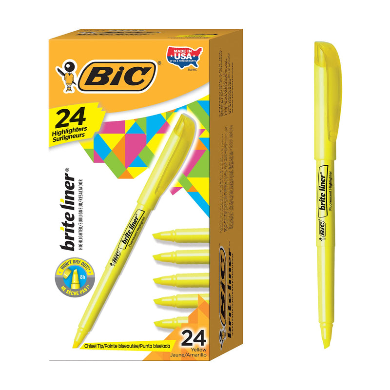 [Australia - AusPower] - BIC Brite Liner Highlighter, Chisel Tip, Yellow, 24-Count, Chisel Tip for Broad Highlighting or Fine Underlining 24 Count 