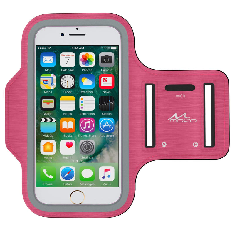 [Australia - AusPower] - MoKo Phone Armband, Water Resistant Running Cell Phone Armband with Key Holder Adjustable Band Compitable with iPhone 11 Pro, X, Xs, 8, 7, 6, 6s, 5s, 5c, SE, 5, 4S,4 for Walking Fitness, Magenta L- 5.8in 