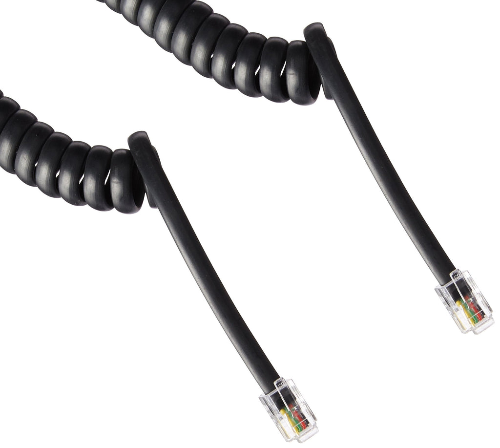 [Australia - AusPower] - ECore Cables Black Coiled Telephone Handset Cord - 25 Foot Long Length - 1.5 Inch Flat Leader 
