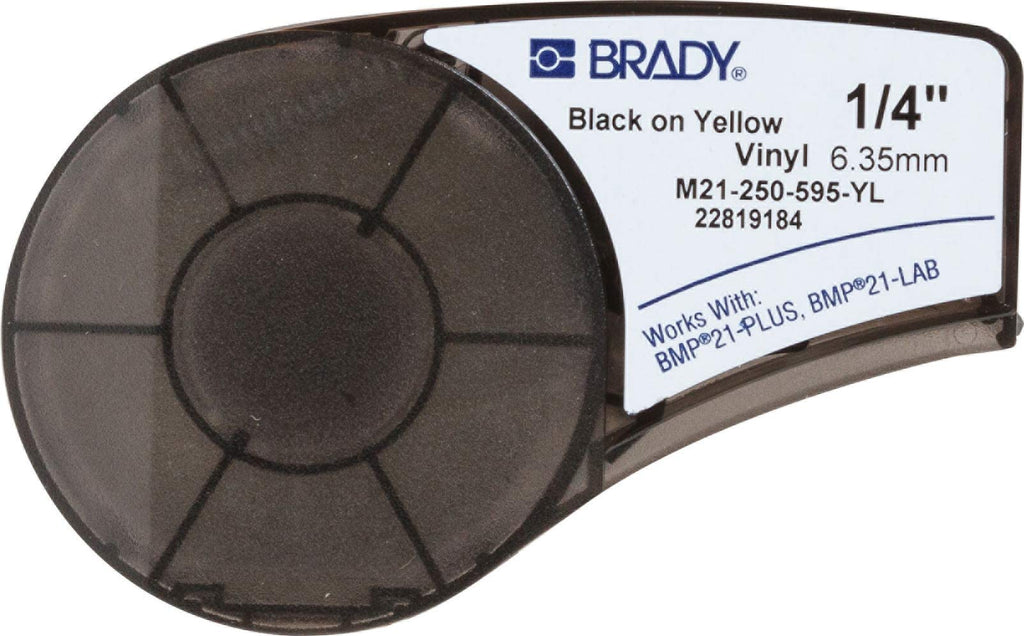 [Australia - AusPower] - Brady Authentic (M21-250-595-YL) All-Weather Vinyl Label for Indoor/Outdoor Identification, Laboratory and Equipment Labeling, Black on Yellow material - Designed for BMP21-PLUS and BMP21-LAB Label Printers, .25" Width, 21' Length .25" 