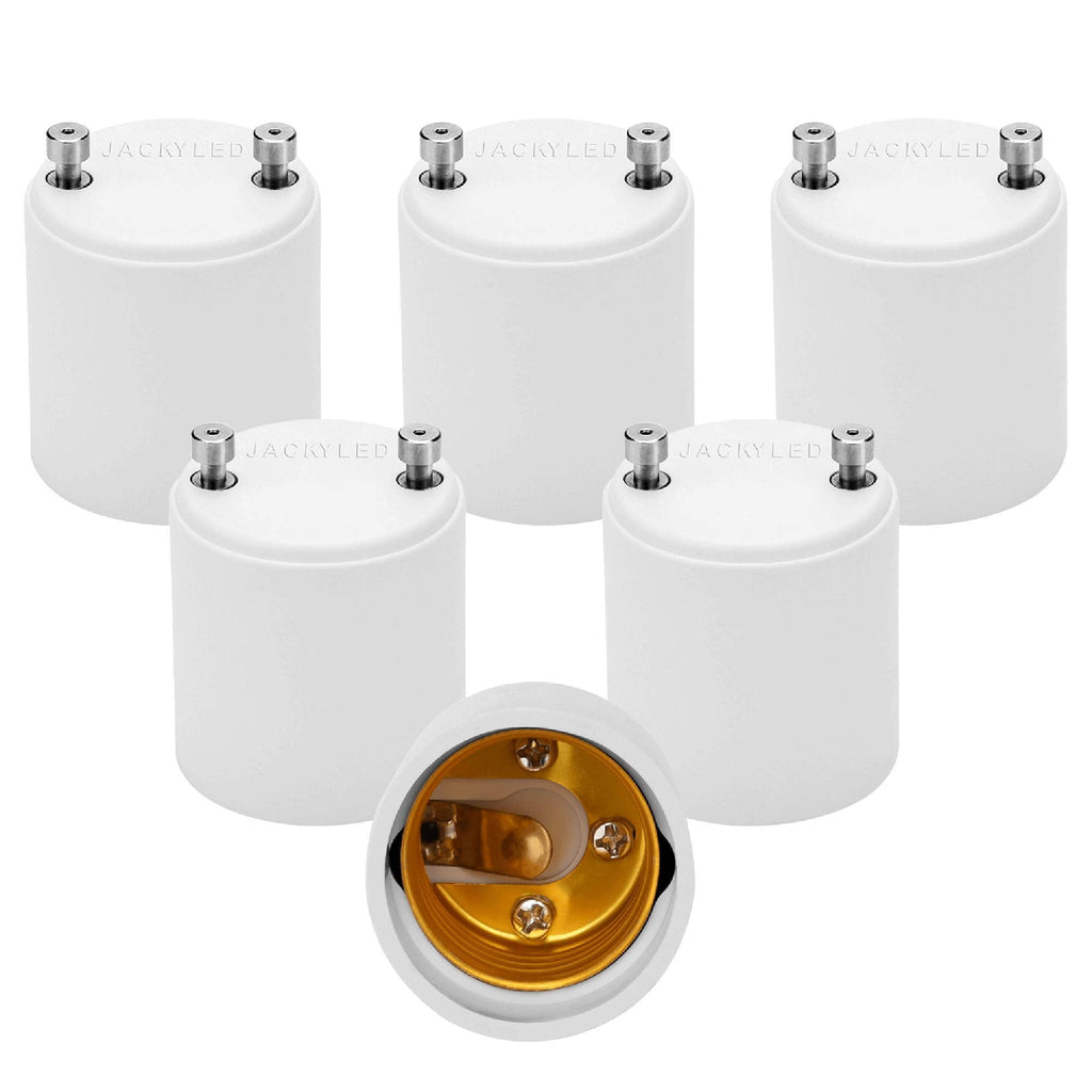 [Australia - AusPower] - JACKYLED GU24 to E26 Adapter 6-pack Heat Resistant Up to 392℉ Fire Resistant Converts GU24 Bi-Pin Based Fixture to E26 E27 Standard Screw-in Socket 