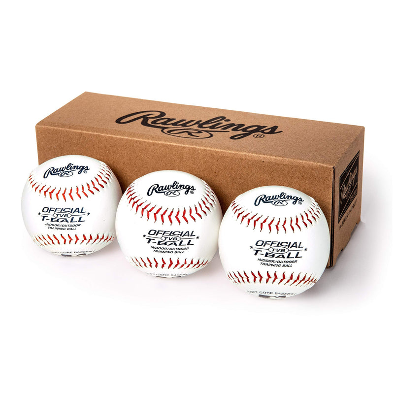 [Australia - AusPower] - Rawlings Youth Tball or Training Baseballs, Box of 3 Tballs, TVBBOX3, White, Official Size 