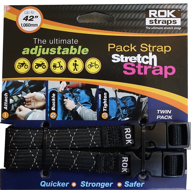 [Australia - AusPower] - ROK Straps ROK-10358 Black/Reflective 12" - 42" Pack Adjustable Stretch Strap 1 
