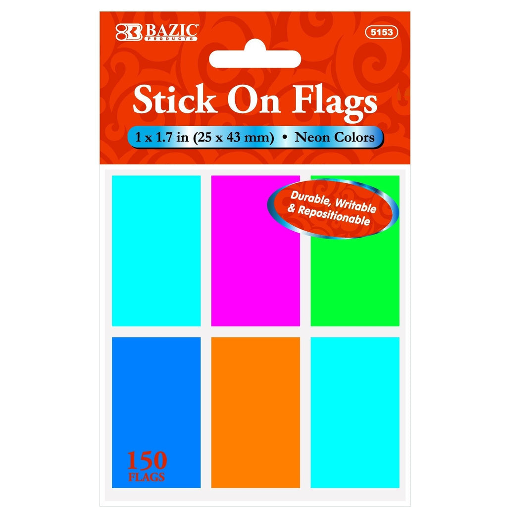 [Australia - AusPower] - BAZIC 25 Ct. 1 X 1.7 Inches Neon Color Standard Flags, 6 Pack (5153-24) 