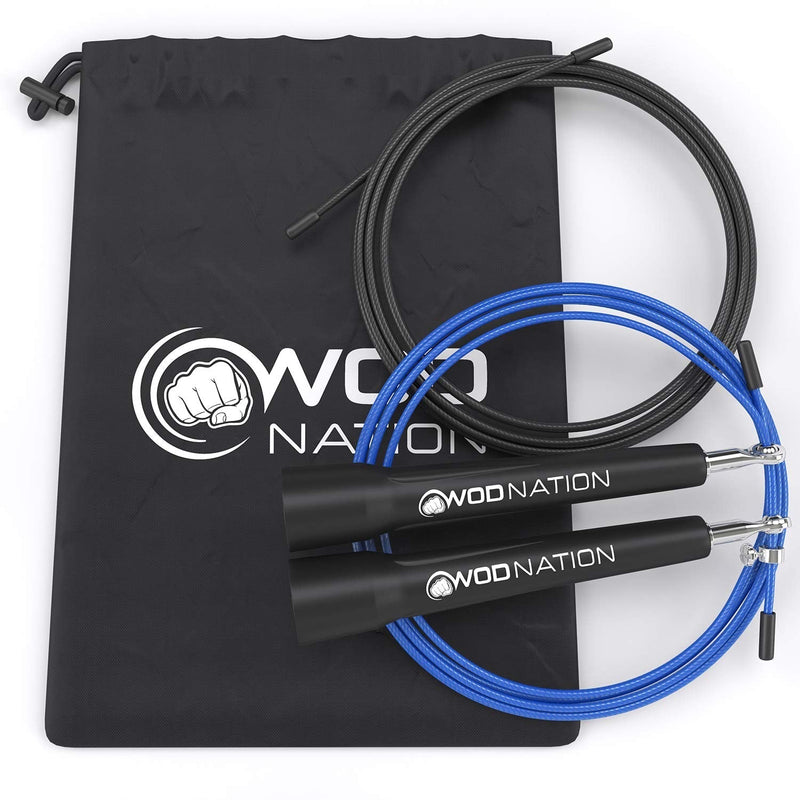 [Australia - AusPower] - WOD Nation Speed Jump Rope - Blazing Fast Jumping Ropes - Endurance Workout for Boxing, MMA, Martial Arts or Just Staying Fit - Adjustable for Men, Women and Children Black 
