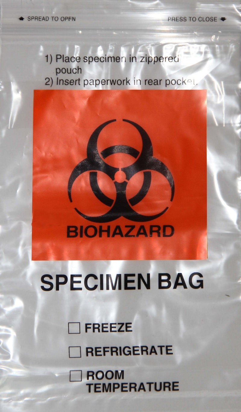 [Australia - AusPower] - Specimen Biohazard Bags with Extra Pocket 6"x9" (Qty 100 bags) by BioRx Sponix 